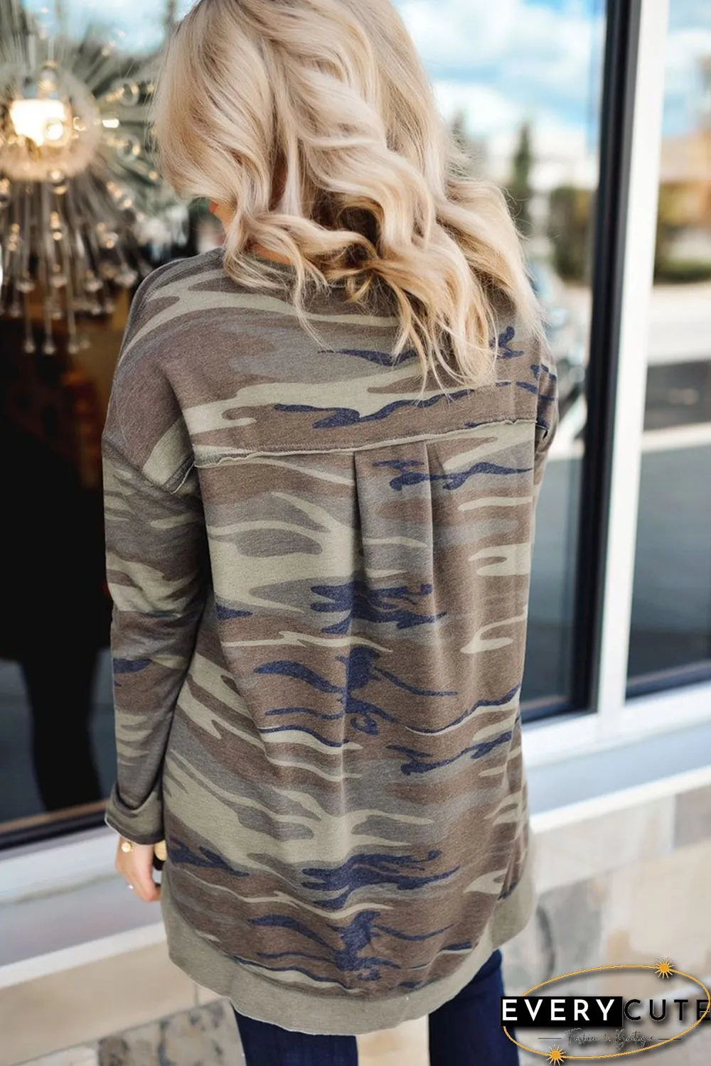 Oversize Camo Print Side Slits Hi-lo Hemline Sweatshirt