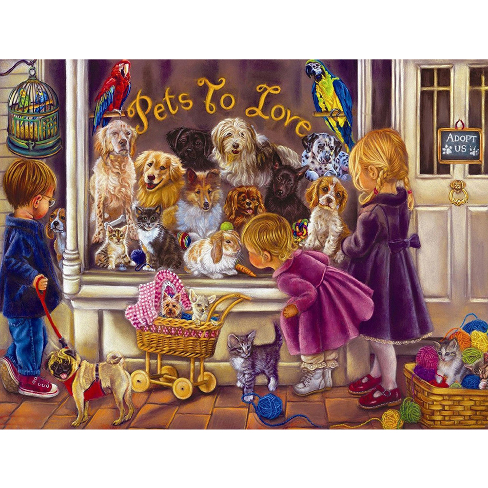 

60*50CM - Round Drill Diamond Painting - Pets To Love (Big Size), 501 Original