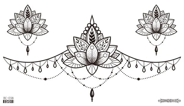 Sdrawing Temporary Tattoo Sticker leaf flower plant black sketch Fake Tatoo Breast Chest Back Belly Flash Tatto For Women Girl