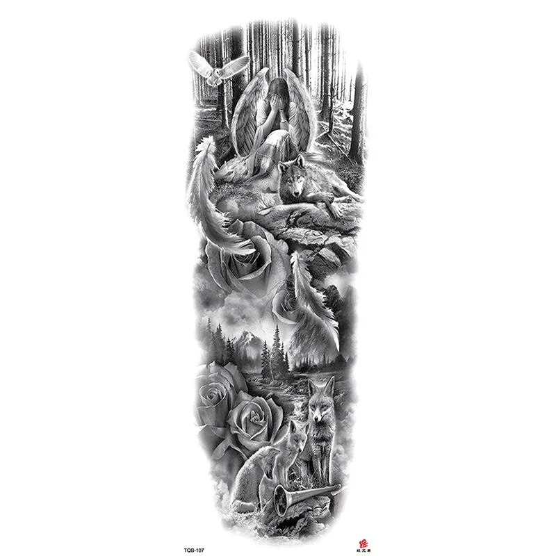 Sdrawing Arm Temporary Tattoos Sleeve for Men Women Realistic Fake Tatoo Warrior Lion Mechanical Skull Wolf Rose Tatto Sticker Totem