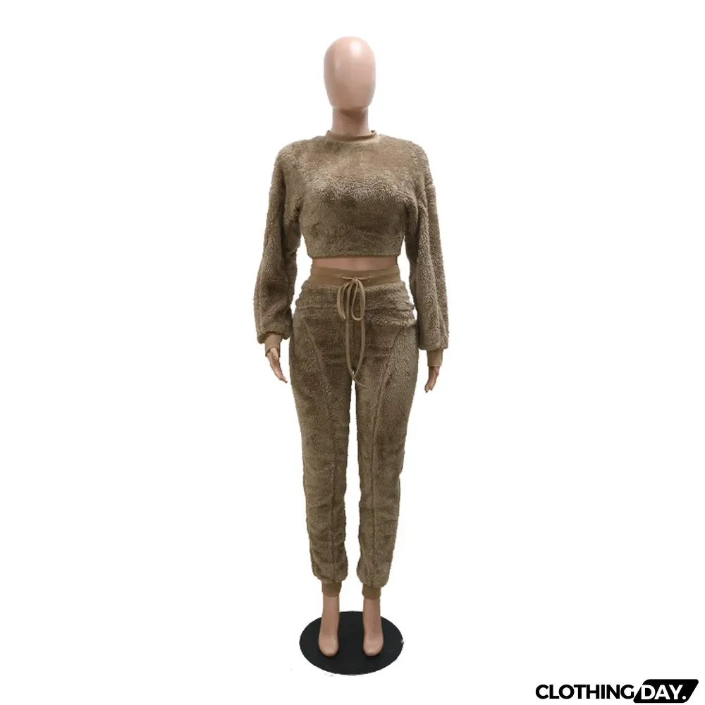 Casual Plus Velvet Solid Color Two-piece Suit