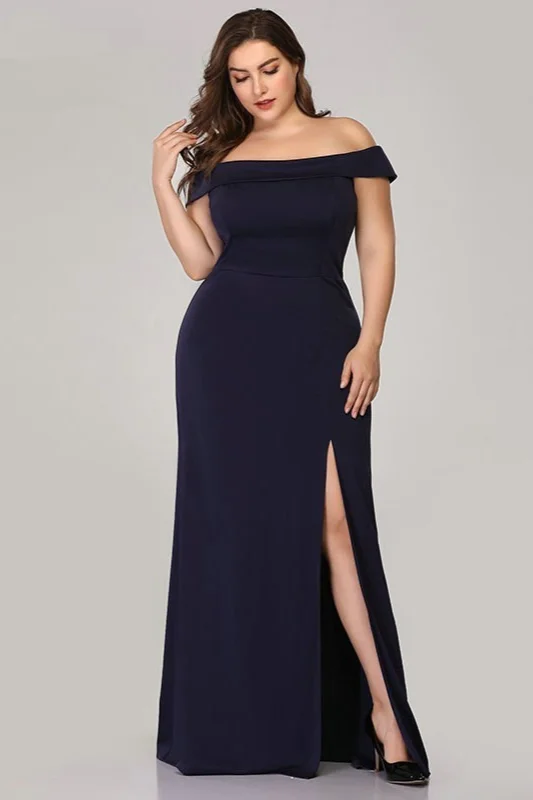 Elegant Plus Size Off-the-Shoulder Split Mermaid Evening Gowns - lulusllly