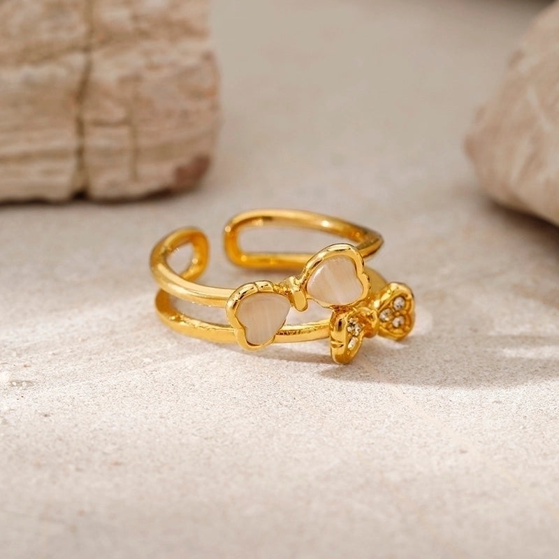 Vintage Style Minimalist Bow Knot 304 Stainless Steel 18K Gold Plated Stainless Steel Rings