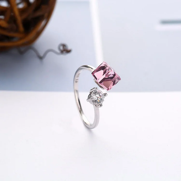 Square Stone Crystal Ring Ruby Birthstone Open Ring Sterling Silver