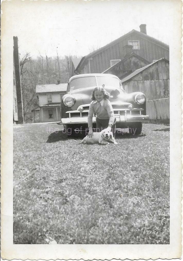 1940's 1950's A GIRL AND HER DOG Vintage FOUND Photo Poster paintingGRAPH Classic Car bw 910 13