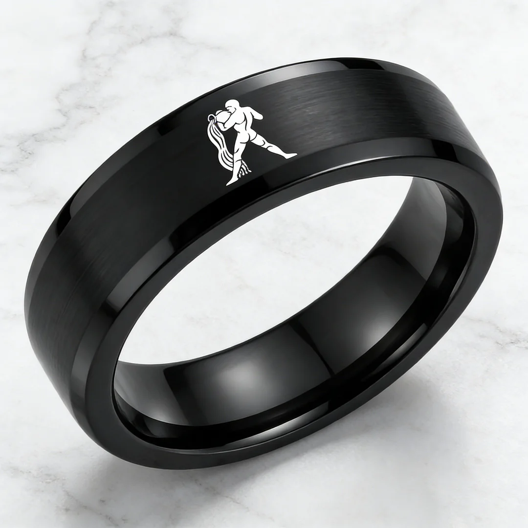 Flat Aquarius Tungsten Wedding Bands Tungsten Rings Black Comfort fit for Womens or Mens 4MM 6MM 8MM