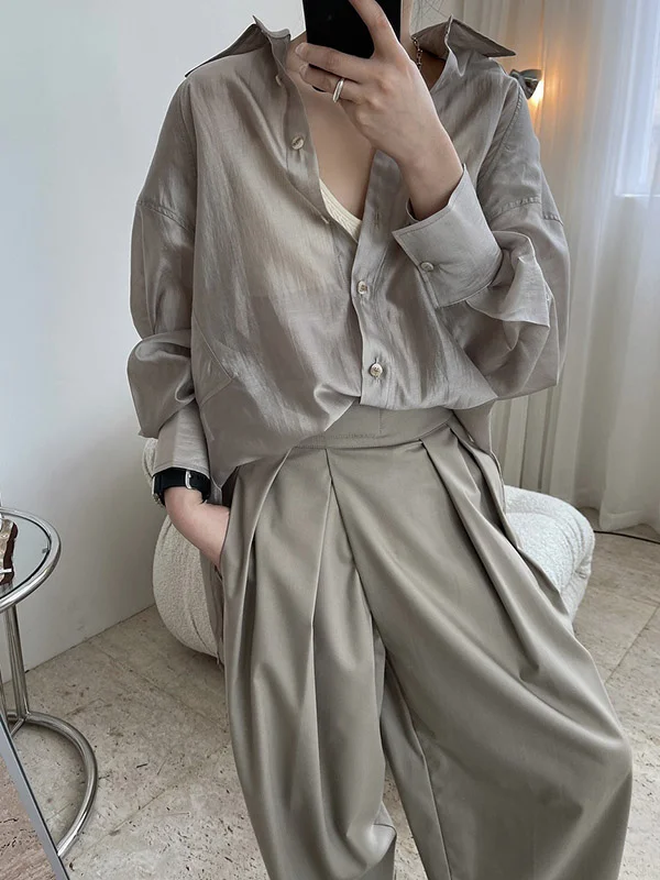 Casual See-Through Sun Protection Lapel Long Sleeves Blouses