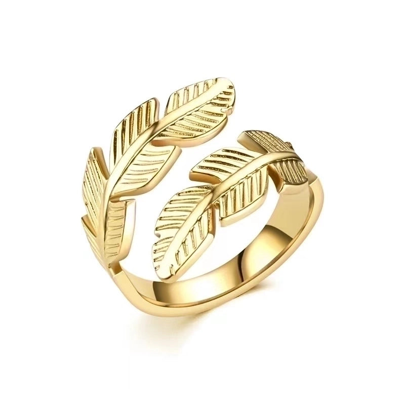 IG Style Leaves 304 Stainless Steel Titanium Steel 18K Gold Plated Open Rings