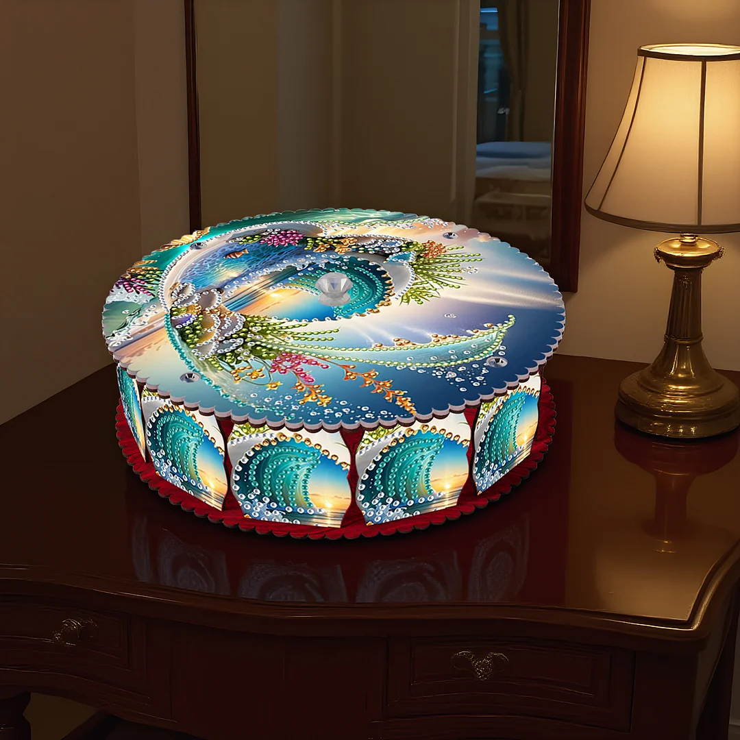 Waves 5D DIY Diamond Art Painting Snack Box with Lid Home Wood Storage Organizer