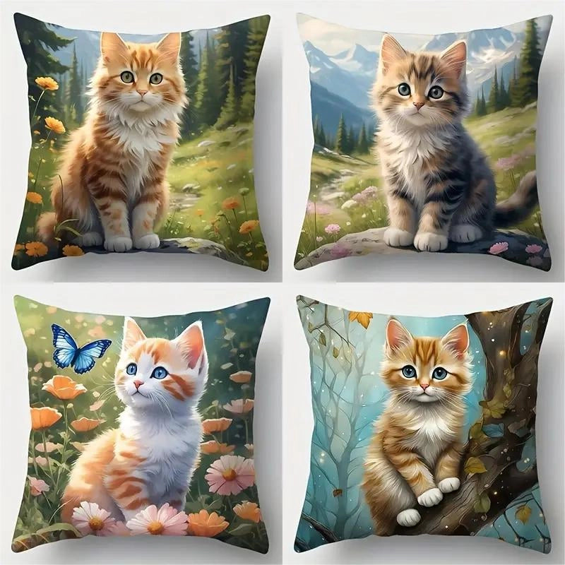 Cute Cat Polyester Pillow Cases Couch & Sofa Decor