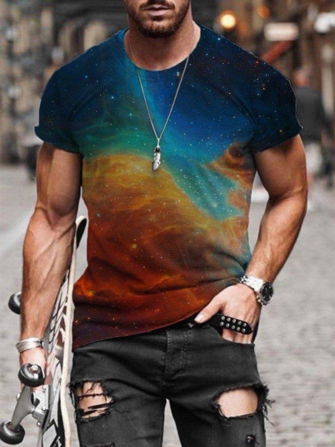 Men's new round neck retro casual 3D printing
