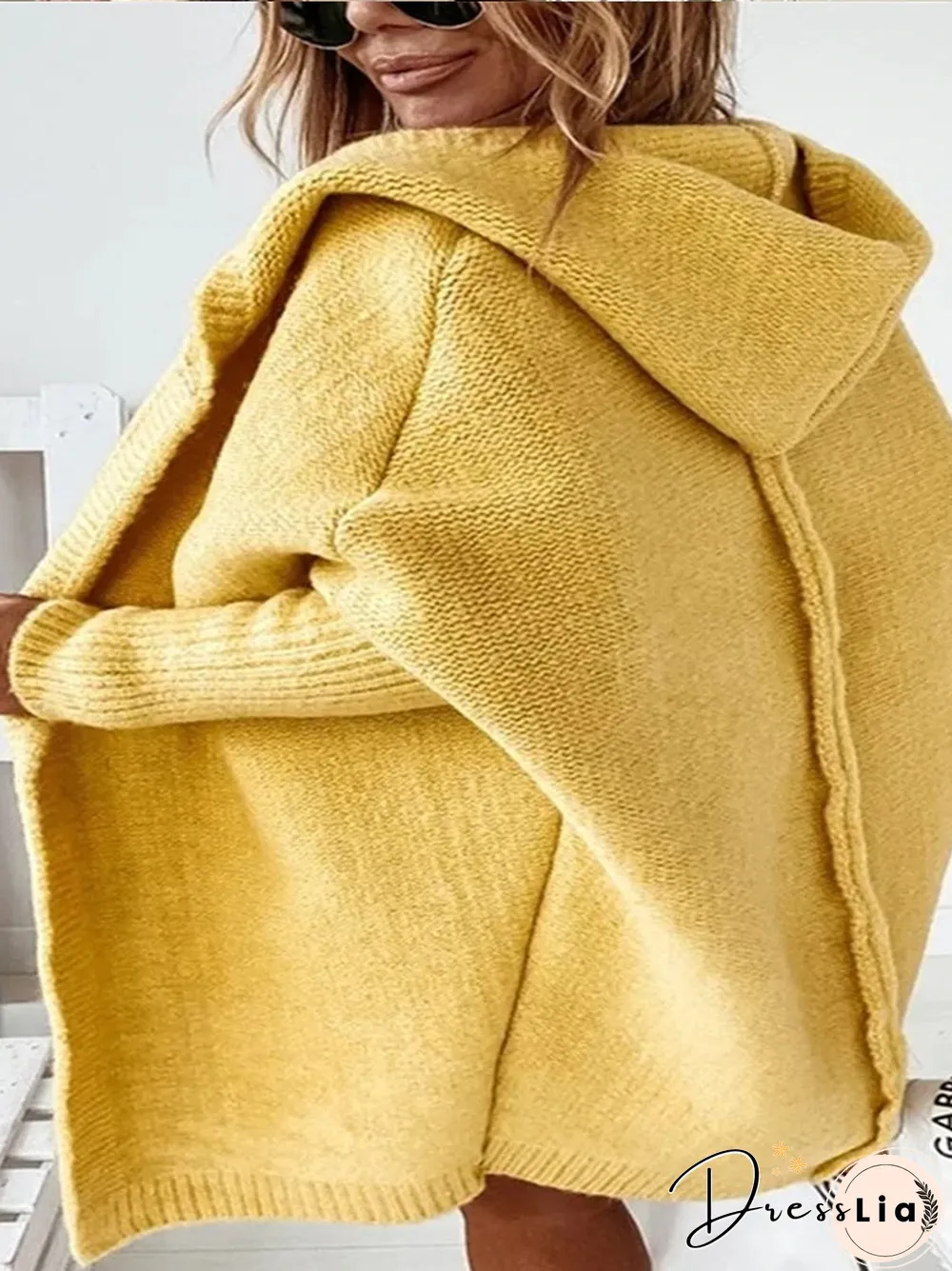 Hooded Bat-shaped Soft Loose Back Stitching Sweater