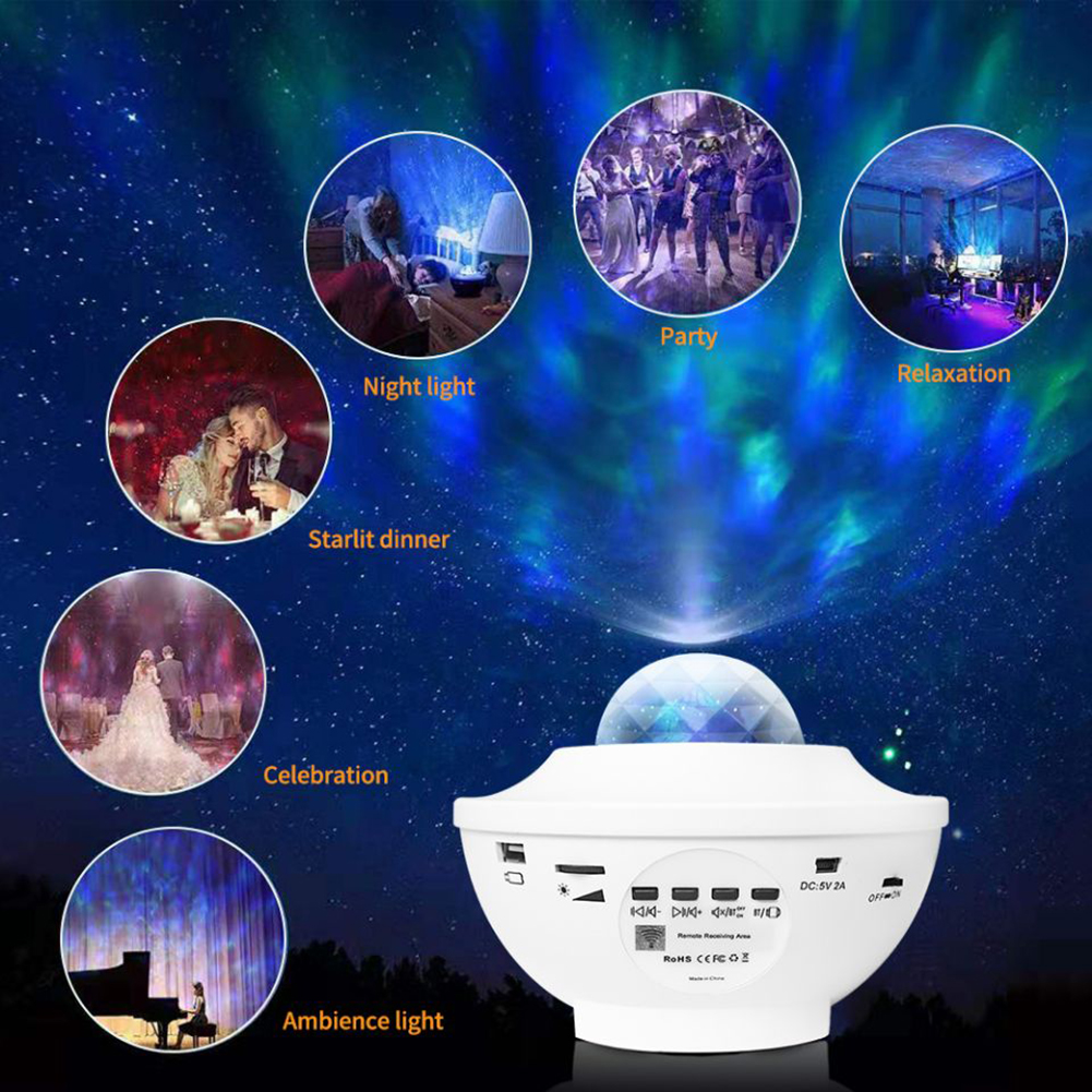 

USB LED Colorful Water Wave Night Light Bluetooth Remote Projector Lamp, 501 Original