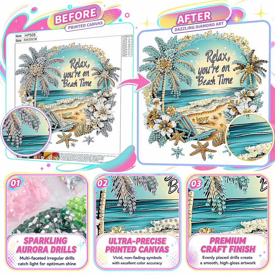 Tropical Beach Special Shaped 5D DIY Partial Drill Diamond Painting Kits for Adults Beginners Home Decor Diamonds Dots Gem Art Kits Diamond Art Kit 11.81 X11.81inch