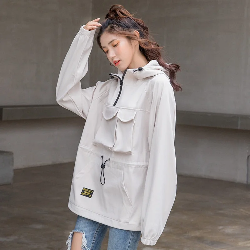 YOCALOR Cute Hooded Windbreaker Jacket For Women Anorak Jacket Hoodie Coats Female Outdoor Clothing *