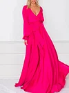 Solid Color Long Sleeve V-Neck Maxi Dress