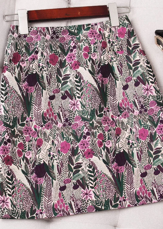 Modern Purple Jacquard Patchwork Zip Up Pockets Cotton Skirts Spring