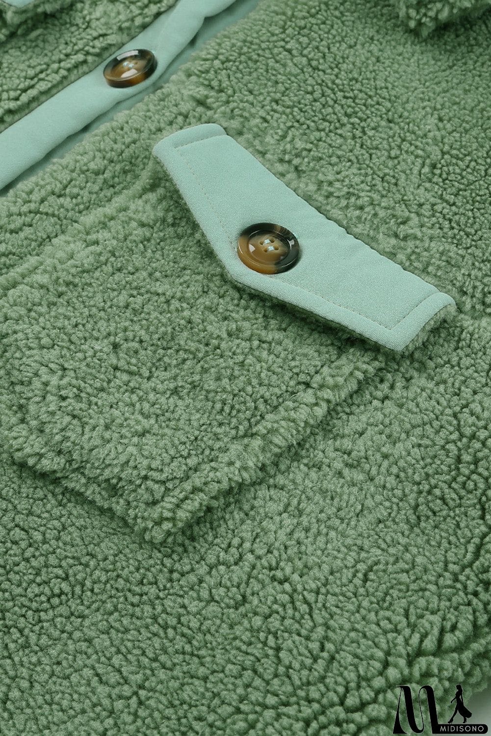 MidiSono - Flap Pocket Button Up Fleece Jacket