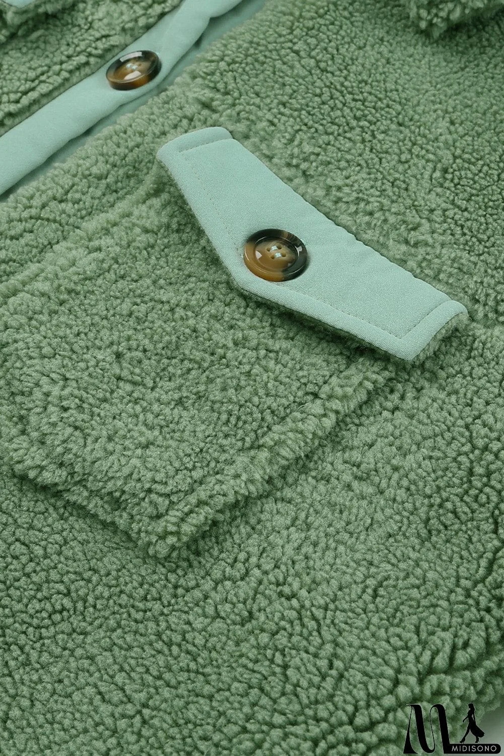 MidiSono - Flap Pocket Button Up Fleece Jacket