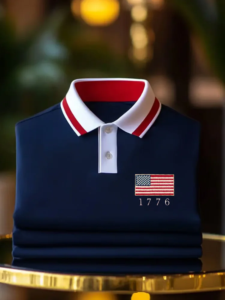 Men's Retro Independence Day Eagle Print Polo Shirt