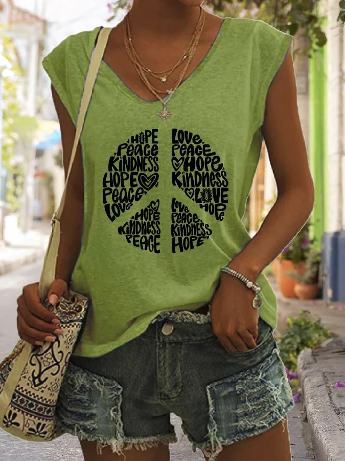 Women's Casual "Peace&Love&Hope&Kindness" Printed Vest socialshop