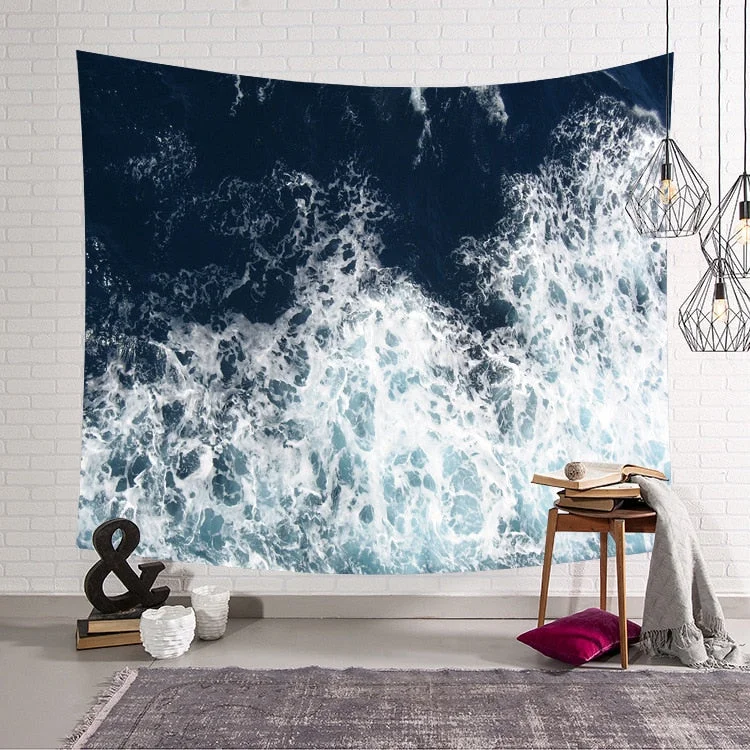 Blue Ocean Waves Sea Sunset Wall Hanging for Bathroom Room Decoration Tapestry
