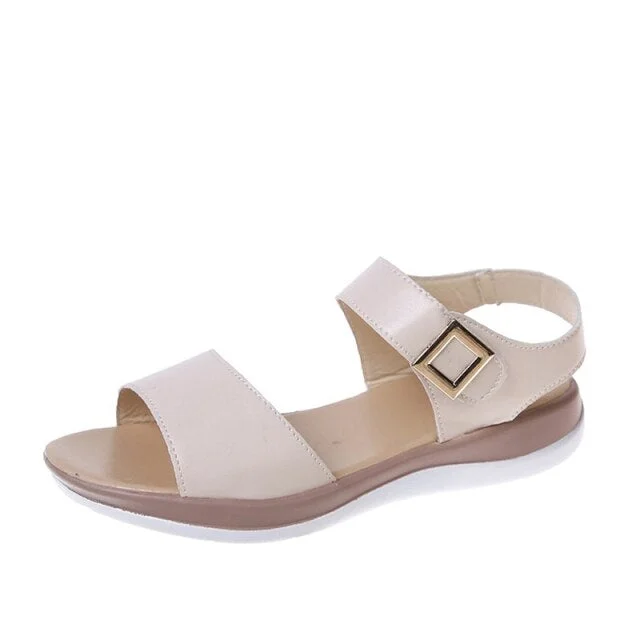 Women Wedges Sandals Female Solid Peep Toe Sandals Ladies Leather Buckle Outside Comfortable Summer Shoes New Plus Size | IFYHOME