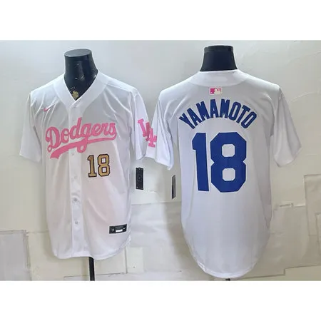 Men's Los Angeles Dodgers #18 Yoshinobu Yamamoto White Cool Base Stitched Baseball Jersey AIF1