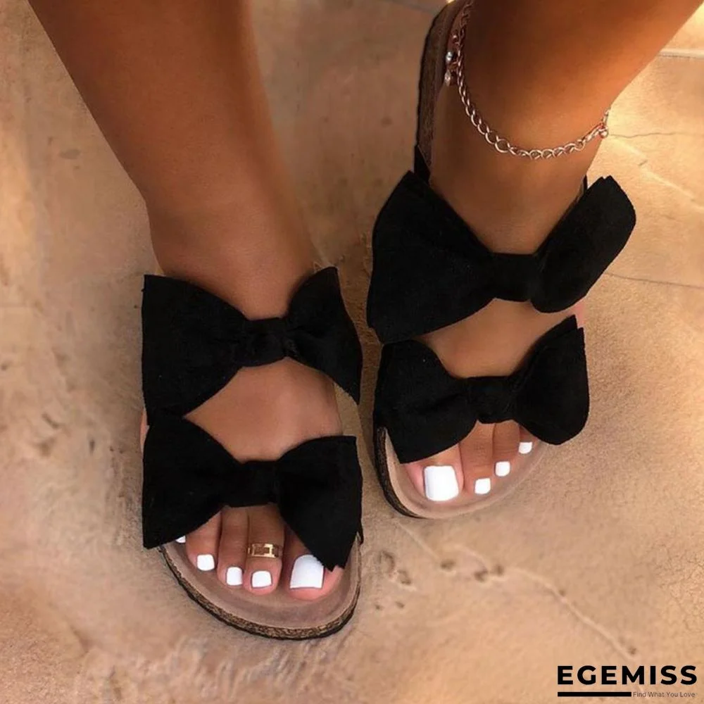Black Casual With Bow Round Comfortable Shoes | EGEMISS