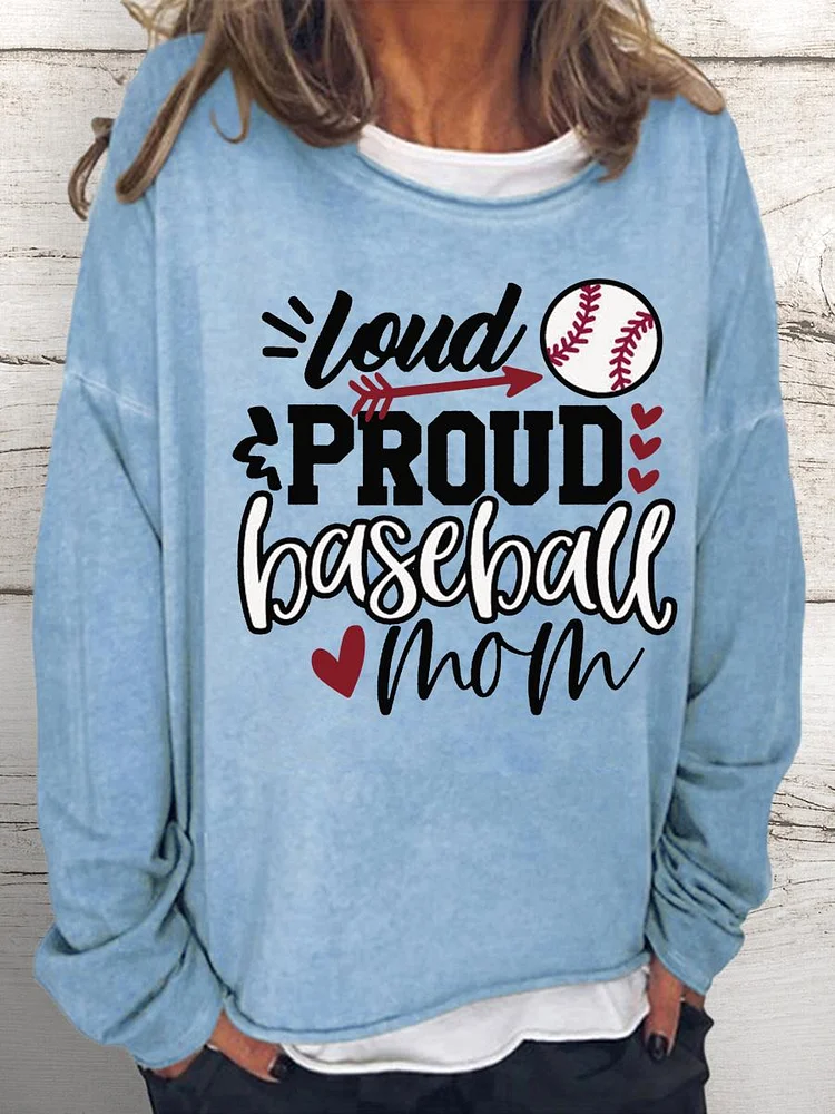 Proud Baseball Mom Women Loose Sweatshirt-Annaletters