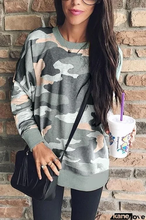 Camouflage Print Long Sleeve Hoodie