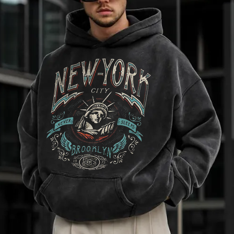 Oversized Casual Vintage 'NEW YORK' Men's Sweatshirt、、URBENIE