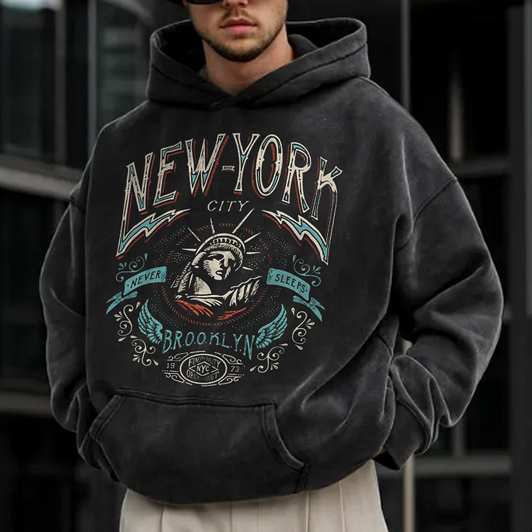 TQWQT Men's Oversized Pullover Letter Print Graphic Hoodies Long Sleeve  Casual New York Sweatshirt with Pocket Wine L 