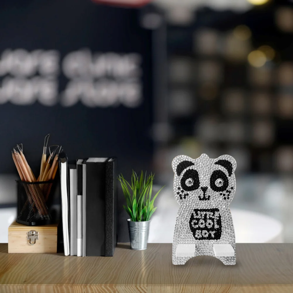 DIY Mobile Phone Holder Rhinestone Resin Bracket Desktop Decor (Panda)