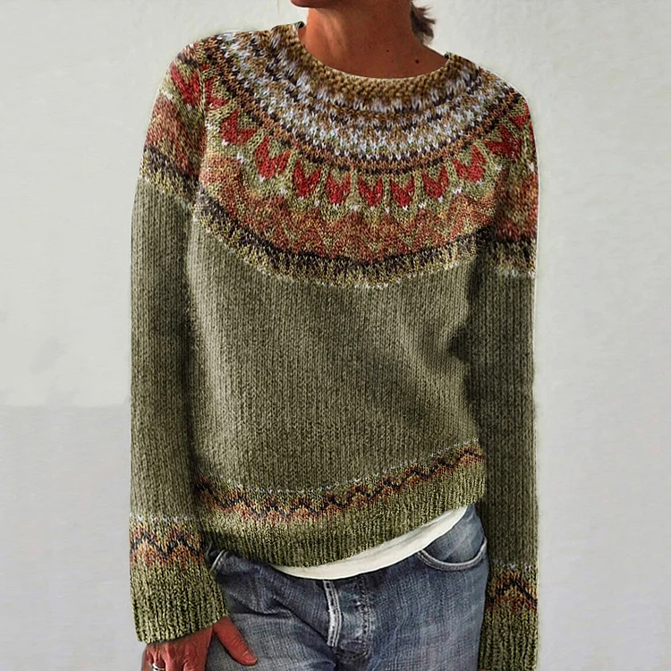 Women's Casual Fox Print Knitted Long Sleeve Sweater
