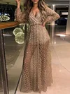 See-Through Backless Long Sleeves Maxi Dresses