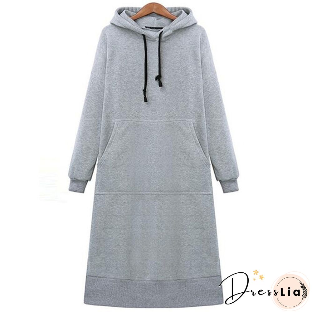 Women Plus Size Spring Autumn Casual Long Pullover Fleece Hooded Sweatshirt Dress L-5Xl