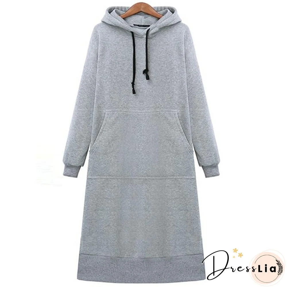 Women Plus Size Spring Autumn Casual Long Pullover Fleece Hooded Sweatshirt Dress L-5Xl