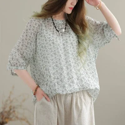 Summer Loose Retro Casual Floral Linen T-Shirt