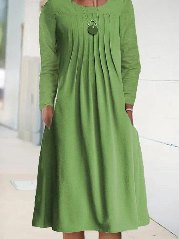 Women Half Sleeve V-neck Solid Color Dress