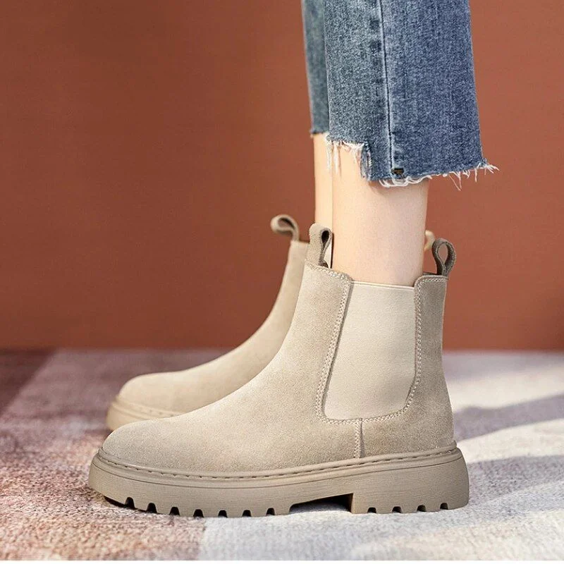 Women Winter Chelsea Boots Suede Leather Comfortable Ankle Shoes