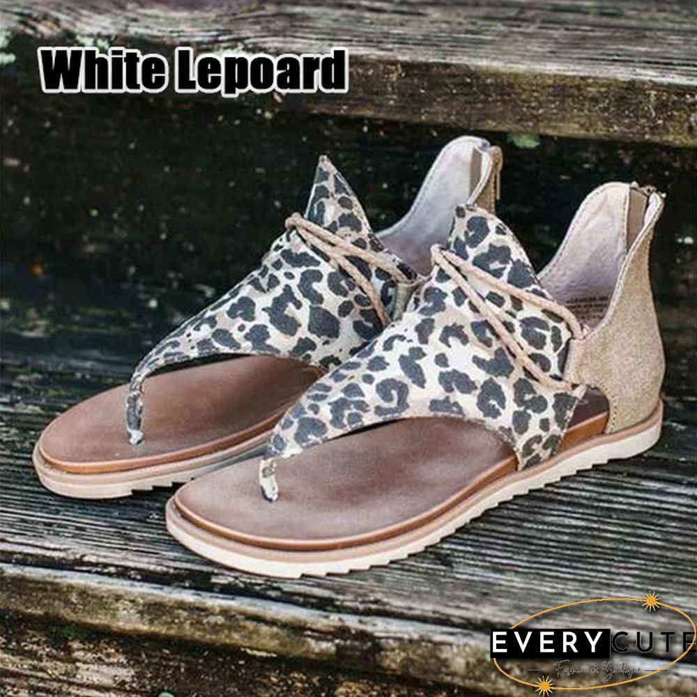 New Women Large Size Slingback Sandals Women Casual Leopard Flip Flops Fashion Animal Print Sandals Sandale Femme Rome Belt Buckle Flat Sandals Sandalias Femininas