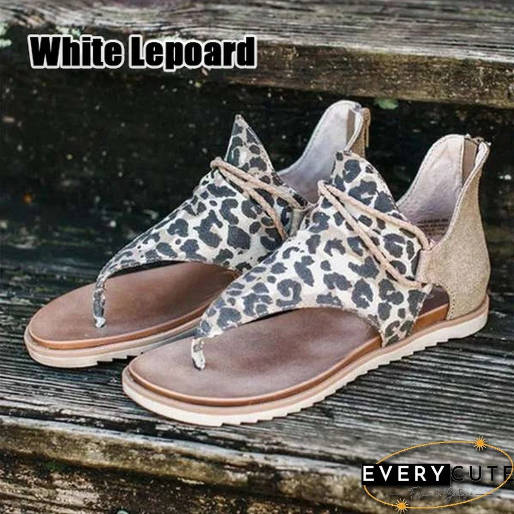 New Women Large Size Slingback Sandals Women Casual Leopard Flip Flops Fashion Animal Print Sandals Sandale Femme Rome Belt Buckle Flat Sandals Sandalias Femininas