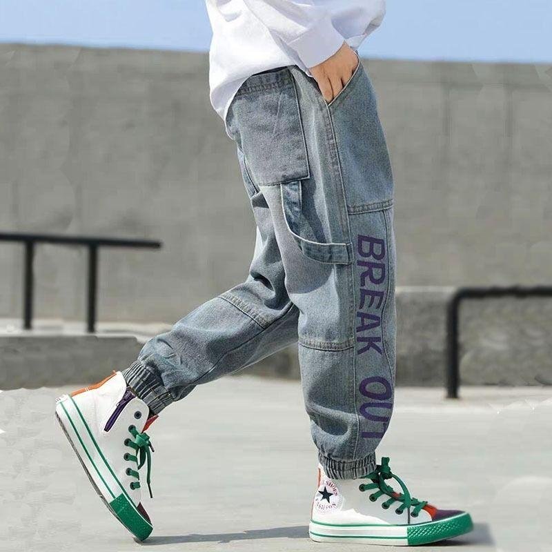 INS hot boys jeans 4-13 years old Cotton washed kids jeans Korean 4 pocket letters girls pants jeans for baby girl jeans kids