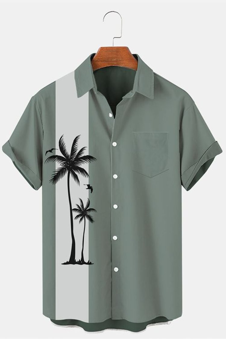 Grey-Blue Palm Tree Short Sleeve Shirt