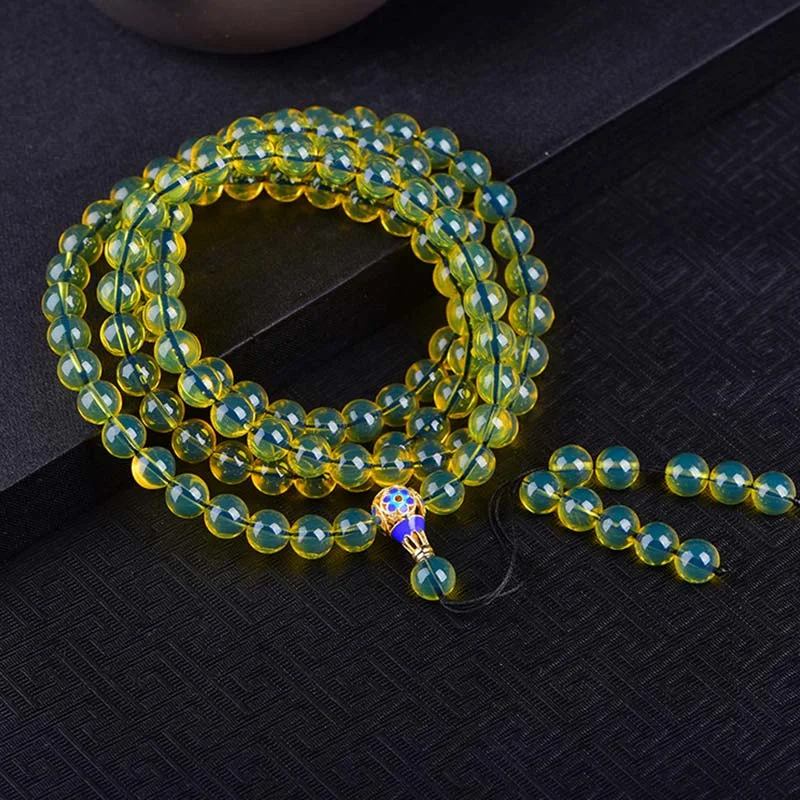 Blue Amber 108 Beads Blessing Bracelet Mala