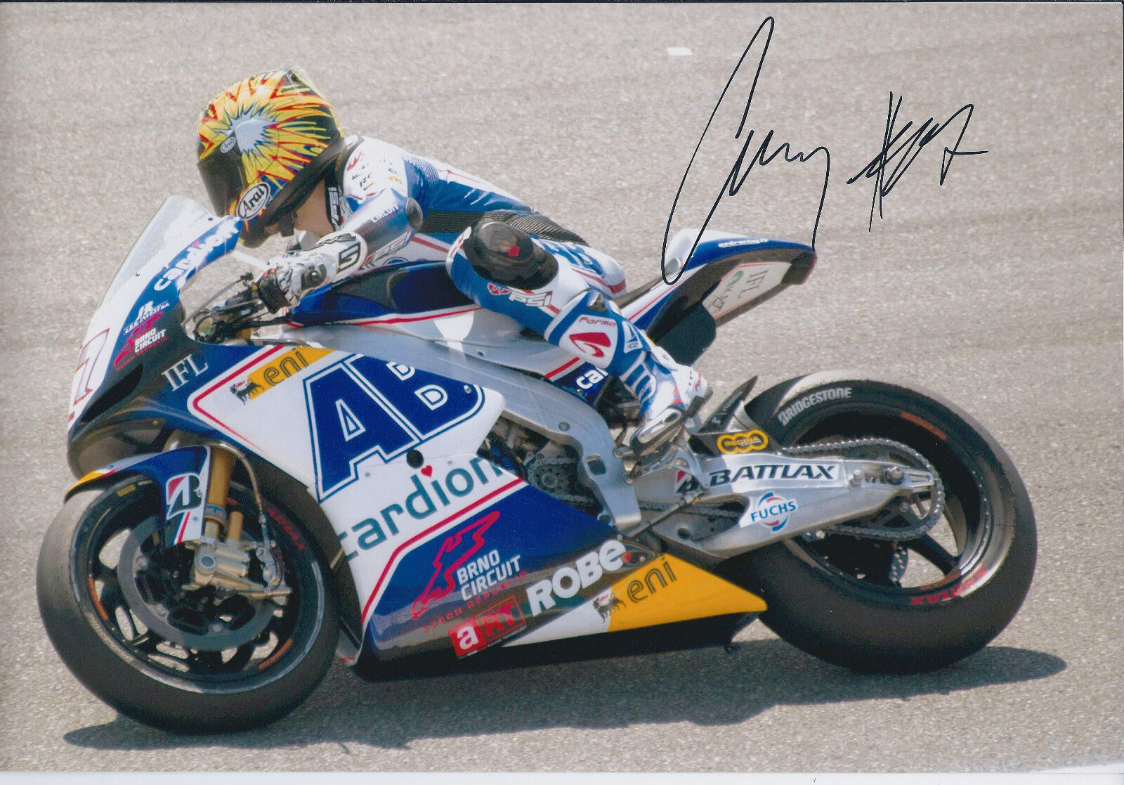 Karel ABRAHAM SIGNED 12x8 Photo Poster painting MotoGP Rider AFTAL Autograph COA ARAI Aprilia