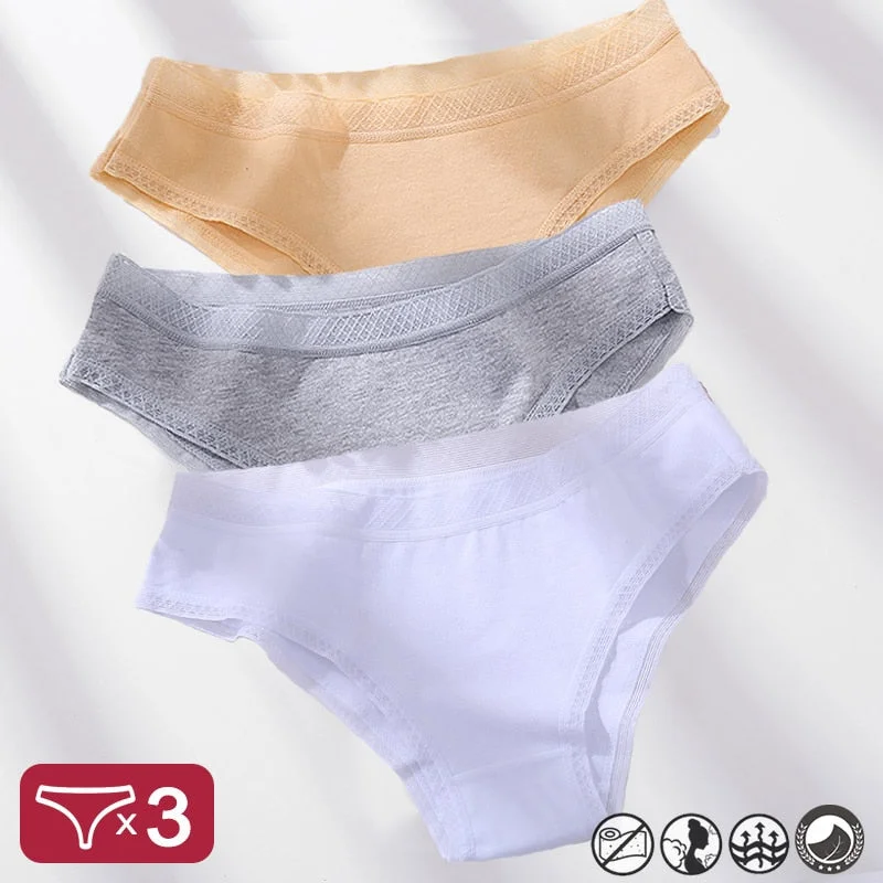 3PCS/Set Mesh Waistband Cotton Panties Women's Briefs Underwear Sexy Lingerie Panties Female Underpants Solid Color Girls Pantys