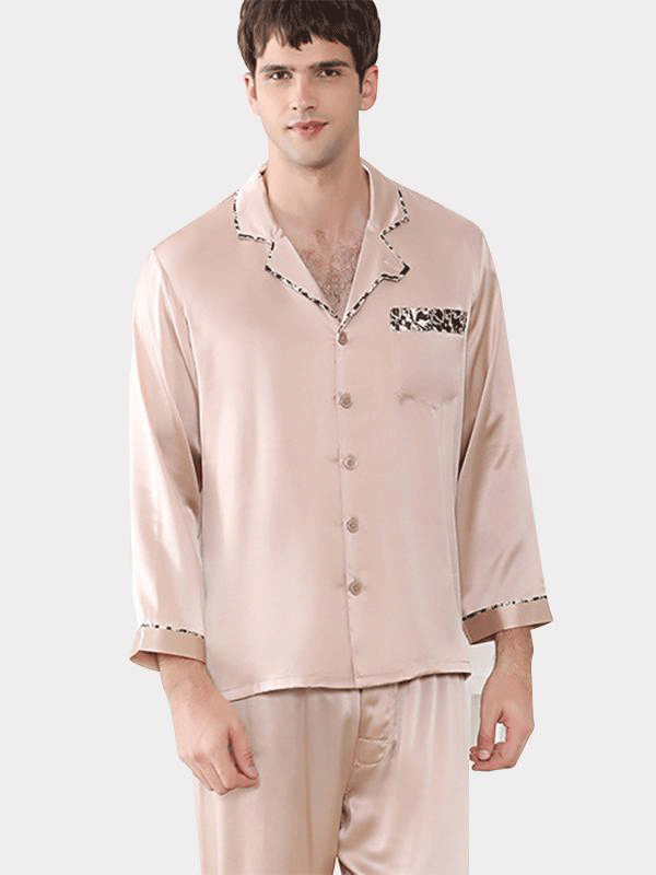22 Momme High Quality Beige Silk Pajamas Set For Men REAL SILK LIFE