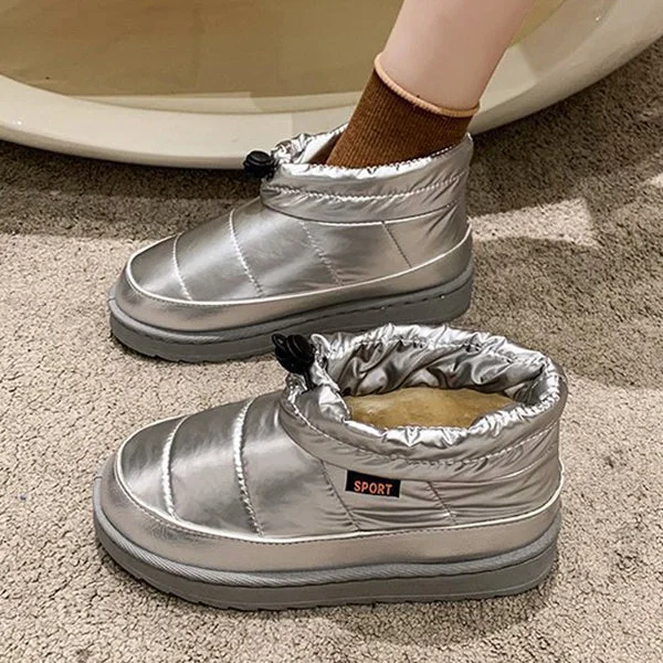 HUXM Metallic Drawstring Design Thermal Lined Snow Boots